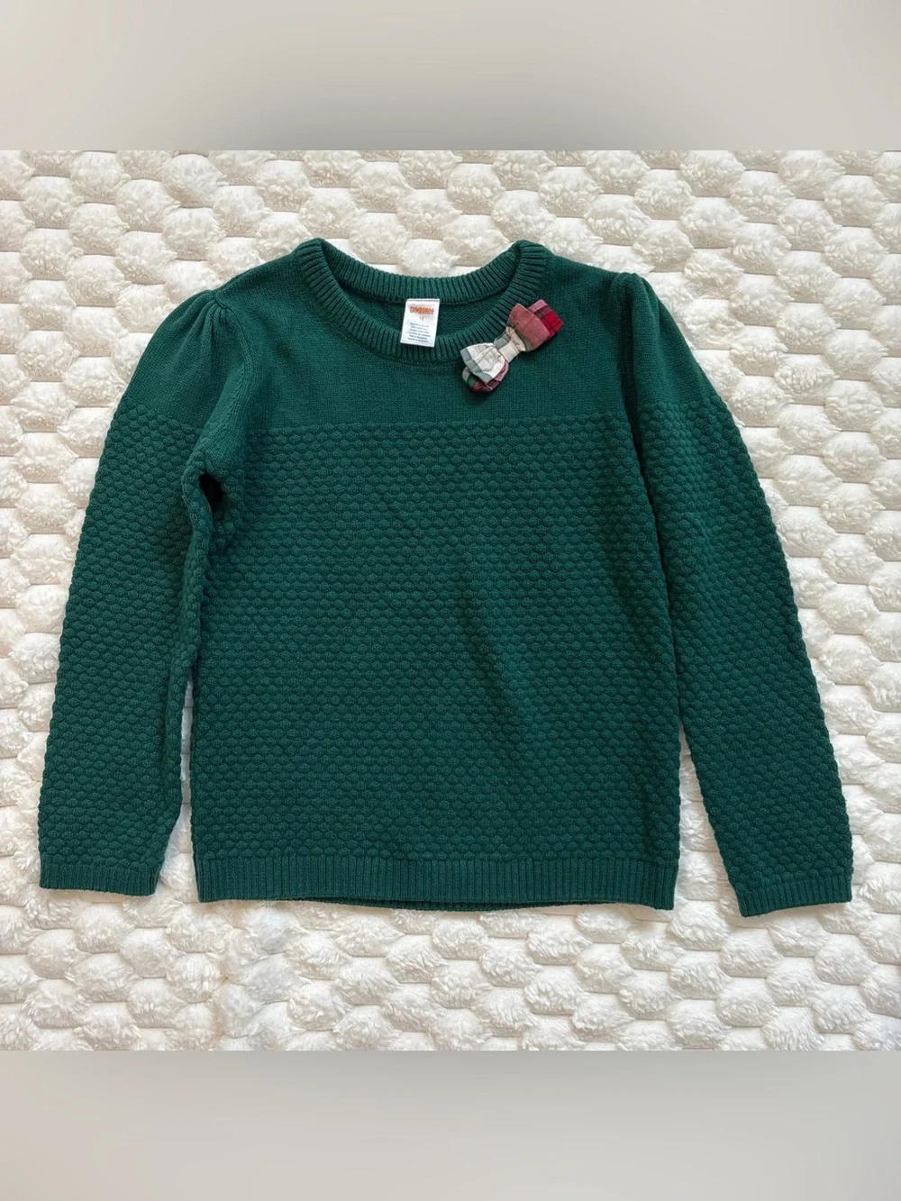 Gymboree Bubble Stitch Girls Sweater Size 12 Plaid Bow Detail Knit Holiday